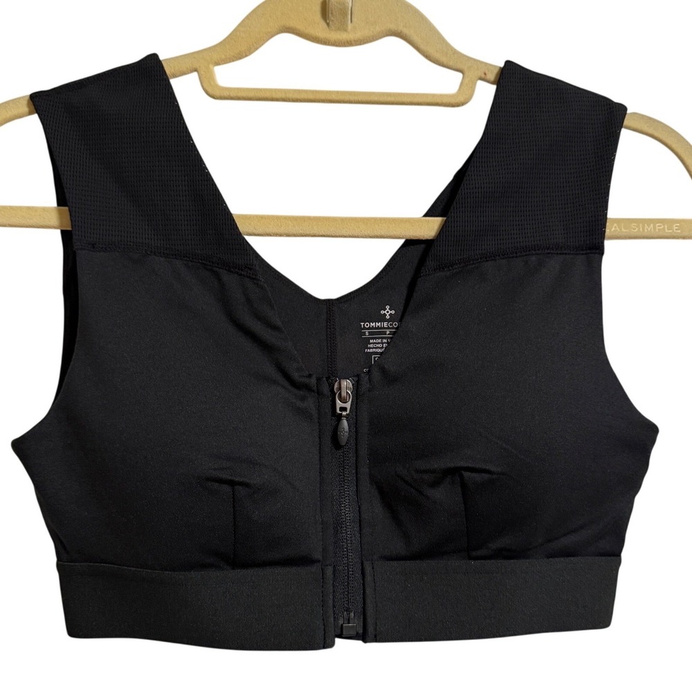 Tommie Copper Womens Black Zip Front Core Compression Sports Bra Size Small